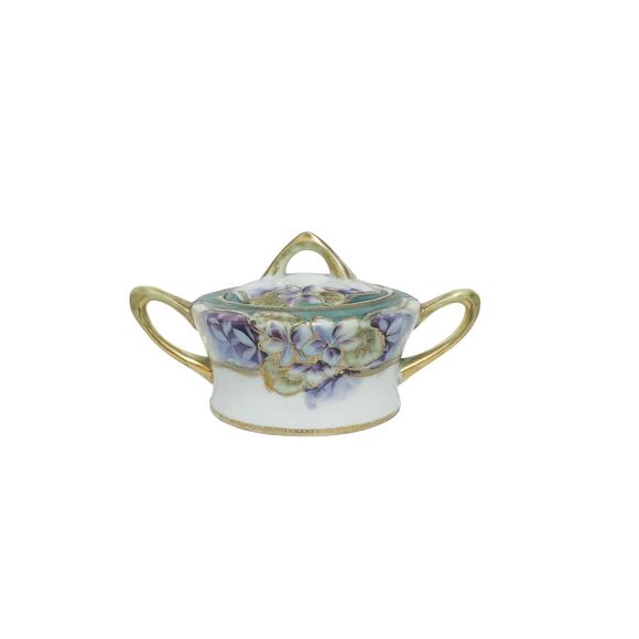 Other - Vintage White Purple Green Floral Hand Painted Gold Trim Sugar Dish